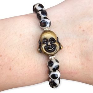 Agate gemstone Buddha Beaded stretch Bracelet